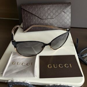 Gucci Sunglasses in Black and Gold color-way - Cat Eye - Gradient Lens & Case